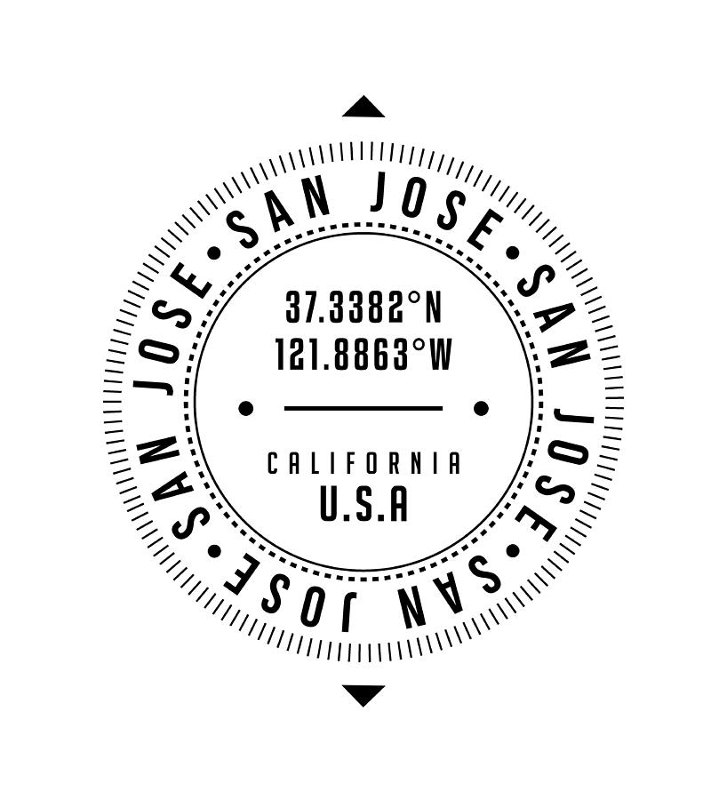 San Jose, California, Usa - 1 - City Coordinates Typography Print - Classic, Minimal Digital Art