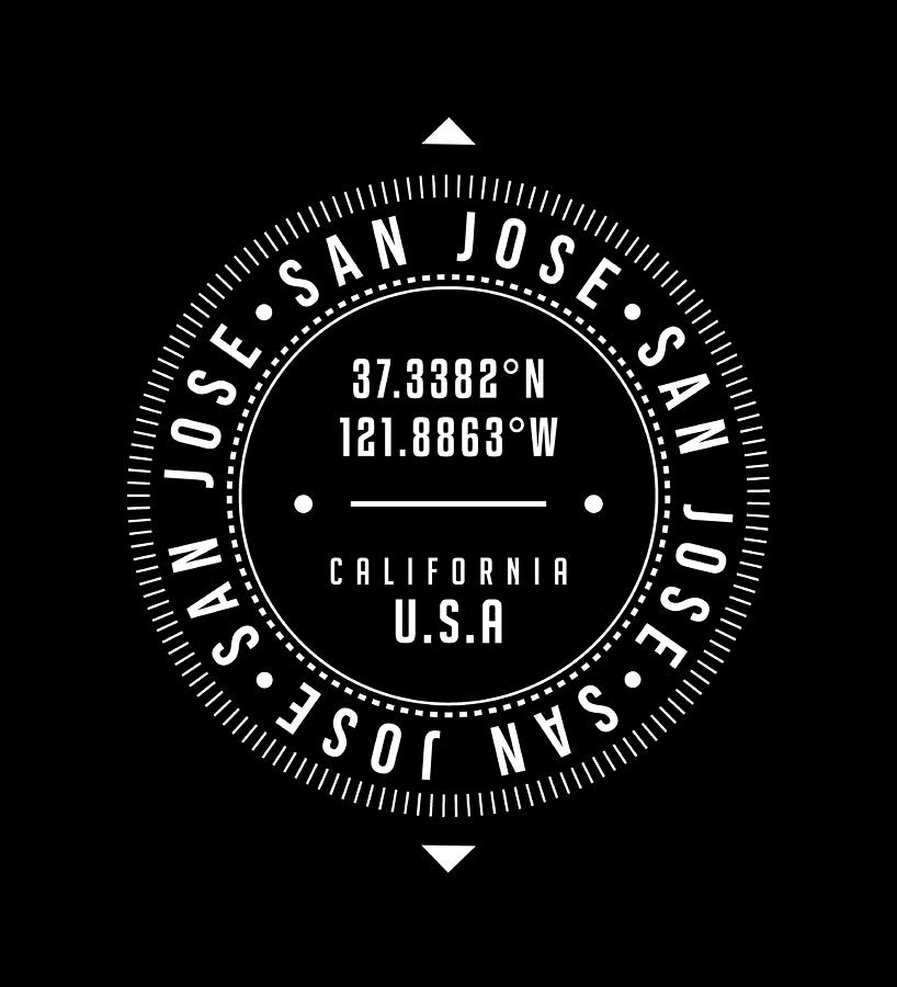 San Jose Digital Art - San Jose, California, USA - 2 - City Coordinates Typography Print - Classic, Minimal by Studio Grafiikka