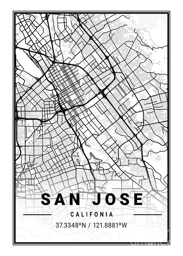 San Jose - United States Light City Map Digital Art by Tien Stencil ...