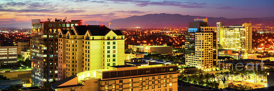 San Jose Skyline at Night Panorama Photo Photograph by Paul Velgos