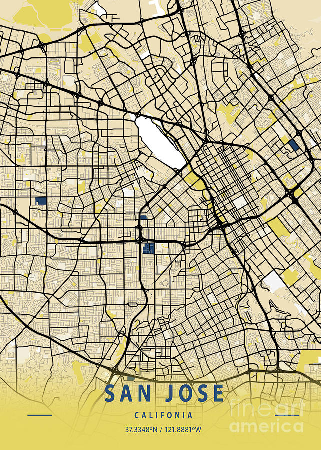 San Jose - United States Yellow City Map Digital Art by Tien Stencil ...