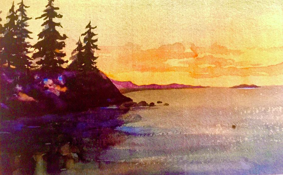San Juan islands sunset Painting by Caroline Patrick