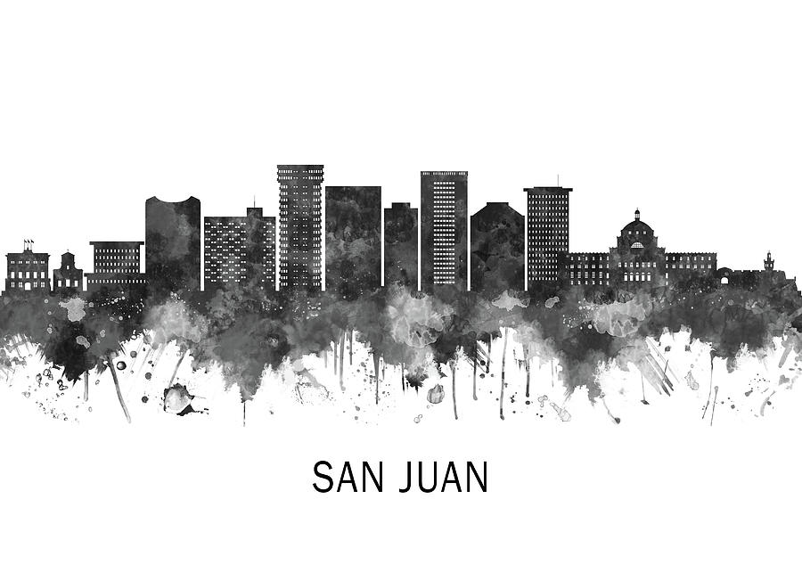 San Juan Puerto Rico Skyline Bw Mixed Media By Nextway Art 