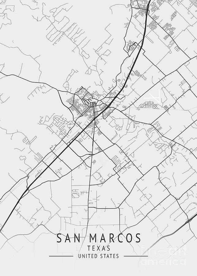 San Marcos - Texas US Gray City Map Digital Art by Tien Stencil - Fine ...