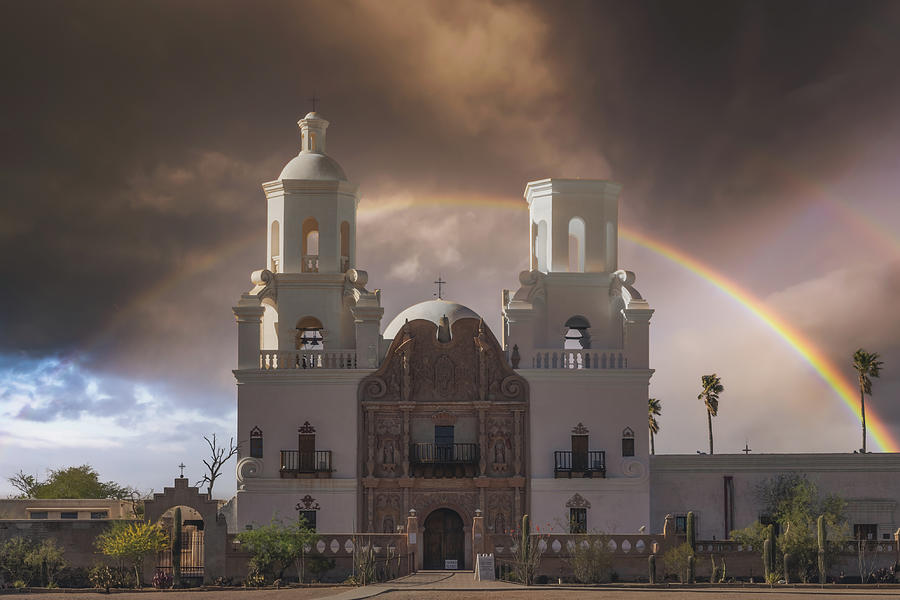 San Xavier del Bac Mission with Rainbow Photograph by David C Vincent ...