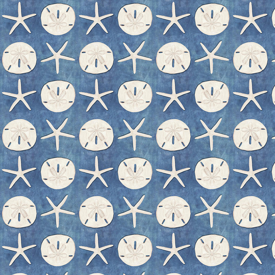 Sand Dollar and Starfish Seashells Pattern Painting by Nikita Coulombe
