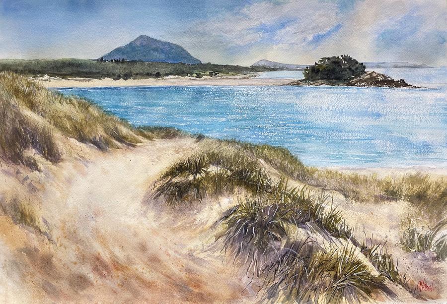 Sand dunes , the sea and mountains  Painting by Chris Hobel