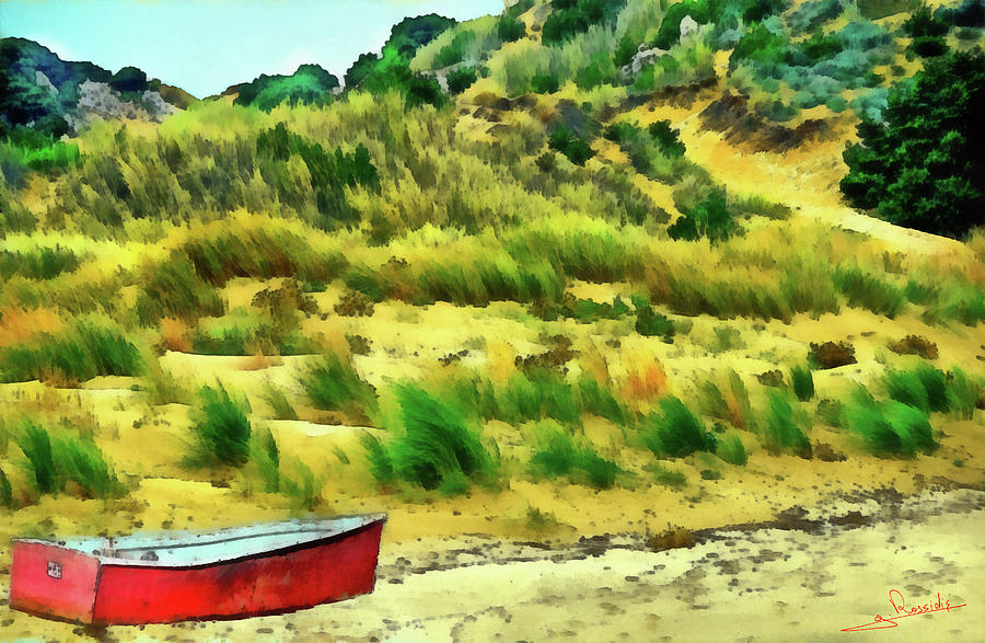 Sand dunes and boat Painting by George Rossidis