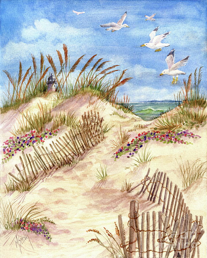 Flower Painting - Sand Dunes and Seagulls by Marilyn Smith