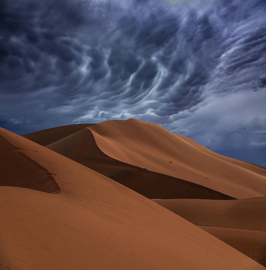 Sand Dunes And Storm Clouds In Desert Photograph by Mikhail Kokhanchikov