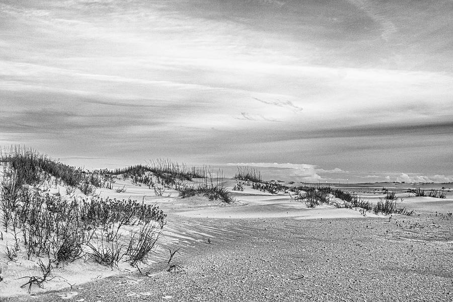 Sand Dunes At Emerald Isle In Black And White Photograph