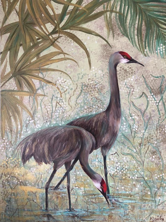 Sand Hill Cranes Painting by Barbara Landry
