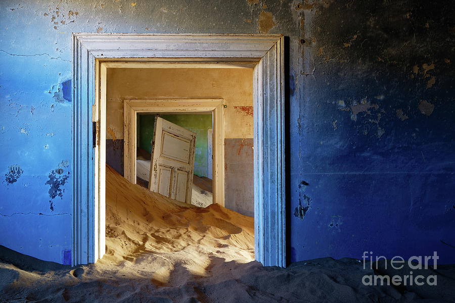 Sand inside Doorway in Building of Namibian Desert Ghost Town Photograph by Tom Schwabel