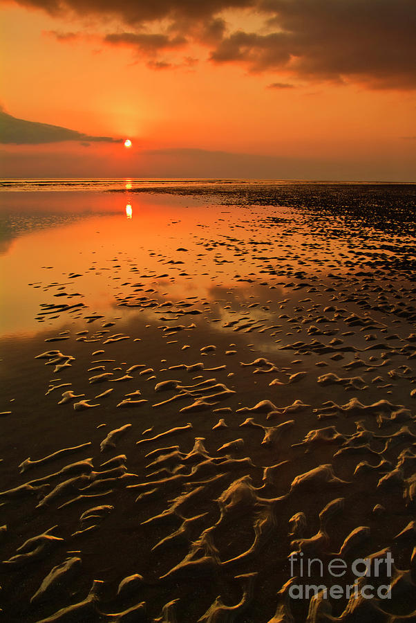 Sand patterns and Sunset on Tal y bont beach, Wales Photograph by Neale And Judith Clark