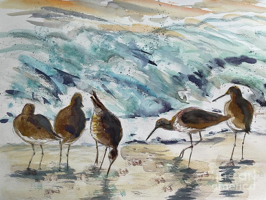 Sand pipers at Sunset Painting by Sonia Mocnik