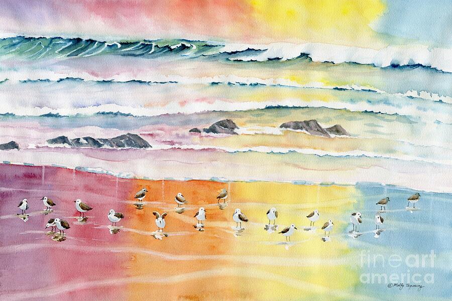 Sand Pipers On Beach Painting by Melly Terpening