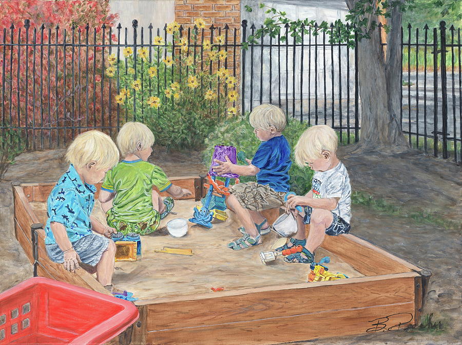 Sandbox Boys Painting by Bonnie Peacher