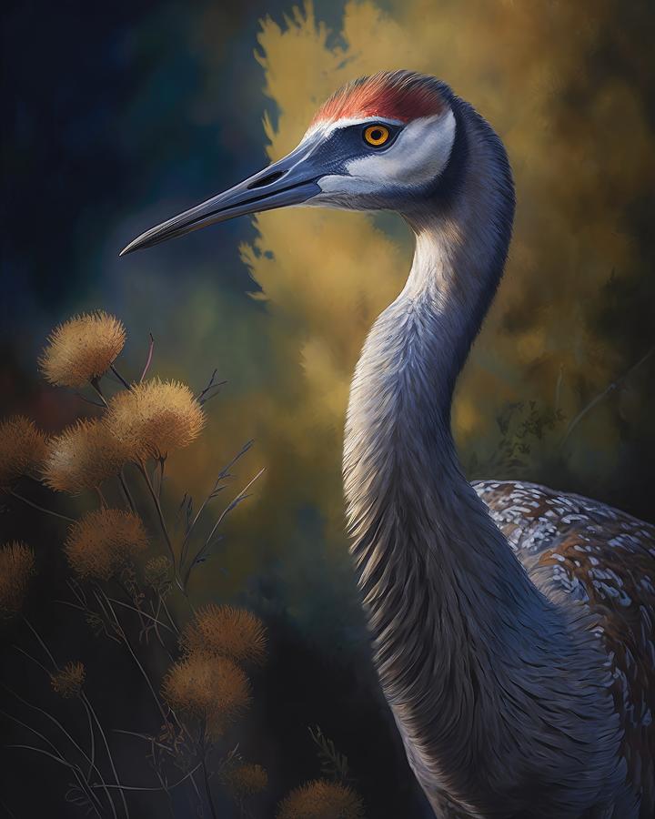 Sandhill Crane In The Garden Digital Art By April Lionheart - Pixels