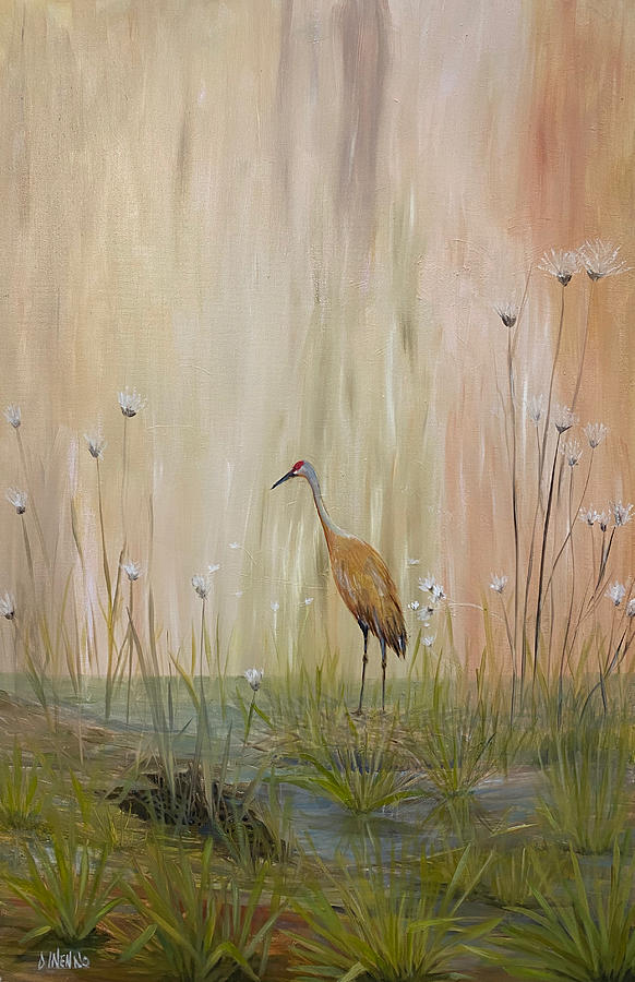 Sandhill Crane Painting by Sue Dinenno