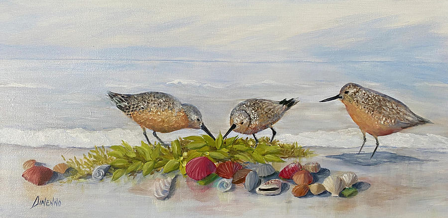 Sandpipers at Lunch Painting by Sue Dinenno