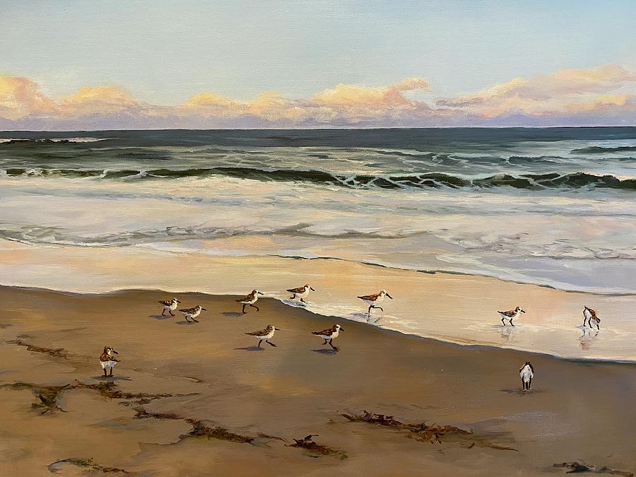 Sandpipers  Running in the Surf Painting by Judy Rixom