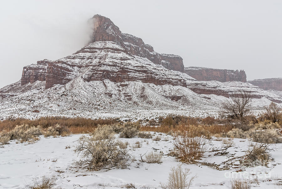 Mountain Photograph - Sandstone Butte in Winter by John Arnaldi
