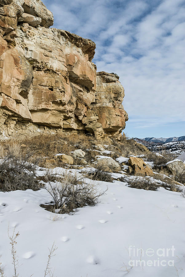 Desert Photograph - Sandstone Cliffs with Snow in Canyon Pintado by John Arnaldi