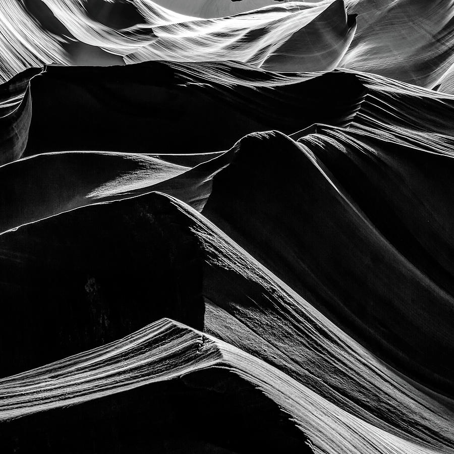 Sandstone Mountains - Antelope Canyon Black and White 1x1 Photograph by Gregory Ballos
