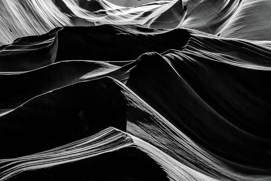 Sandstone Mountains - Antelope Canyon Black and White Photograph by Gregory Ballos