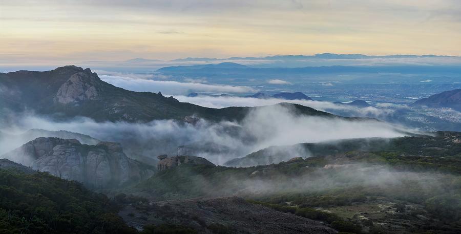Sandstone Peak Mountain Mist Panorama Photograph by Kyle Hanson