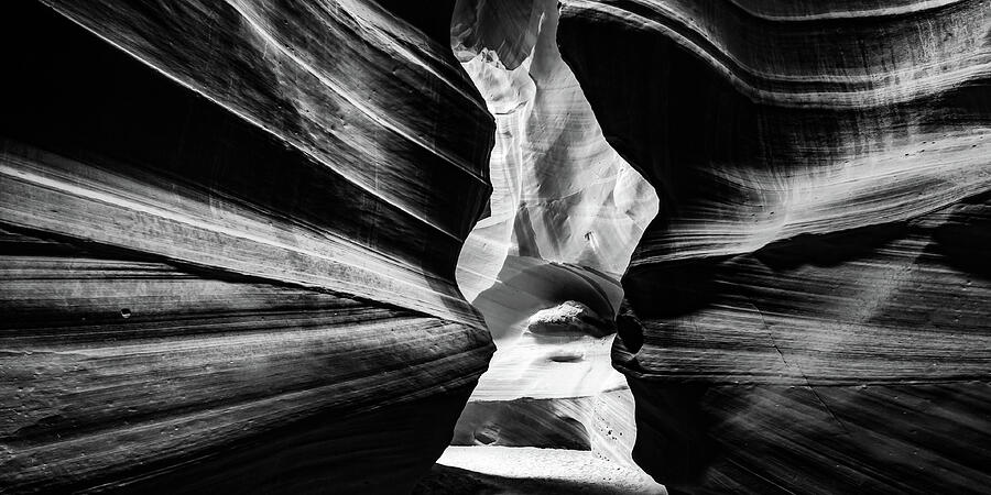 Sandstone Textures in Antelope Canyon - Monochrome Panorama Photograph by Gregory Ballos