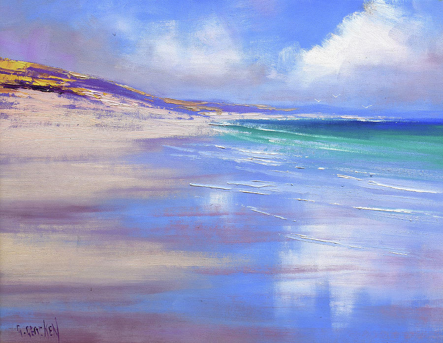 Sandy Beach Cloud Reflections Painting