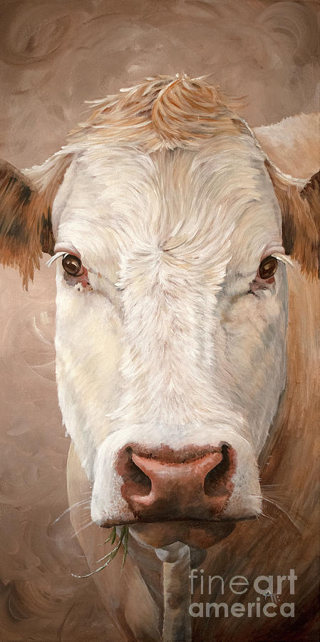 Sandy - Charolais Cow Painting Painting by Annie Troe