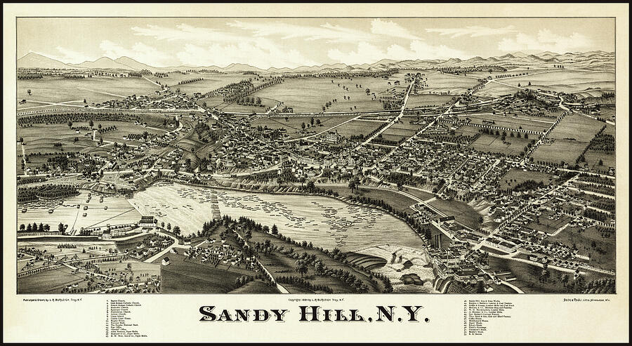 Sandy Hill Hudson Falls New York Vintage Map Birds Eye View 1884 Photograph by Carol Japp