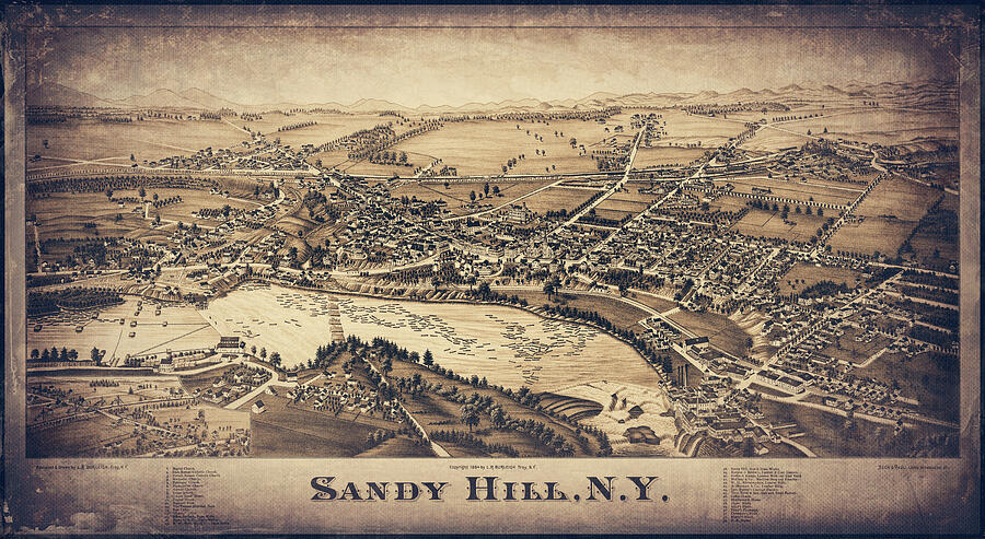 Sandy Hill Hudson Falls New York Vintage Map Birds Eye View 1884 Sepia Photograph by Carol Japp