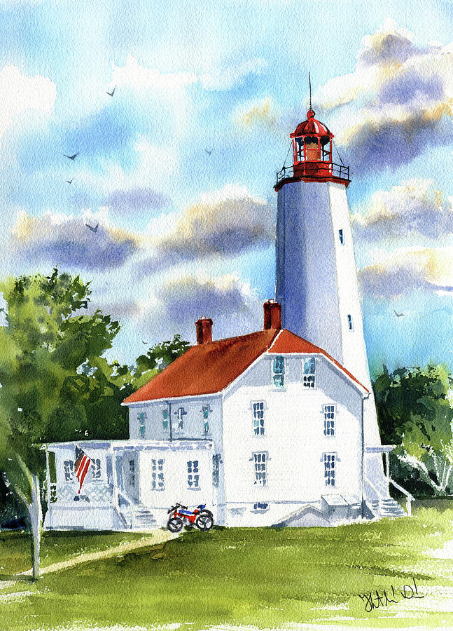 Sandy Hook Lighthouse in New Jersey Painting by Dora Hathazi Mendes