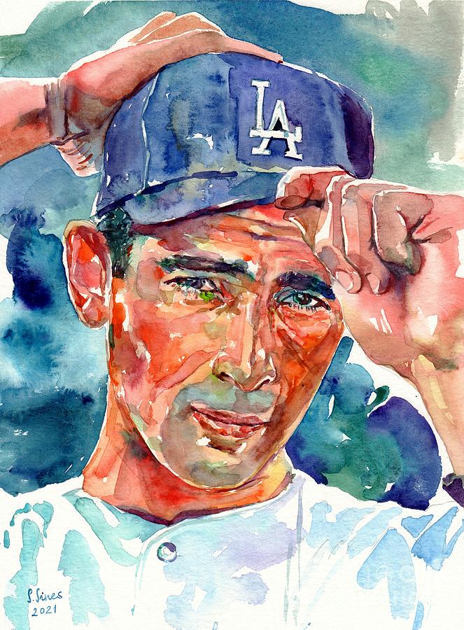 Baseball Painting - Sandy Koufax Portrait by Suzann Sines