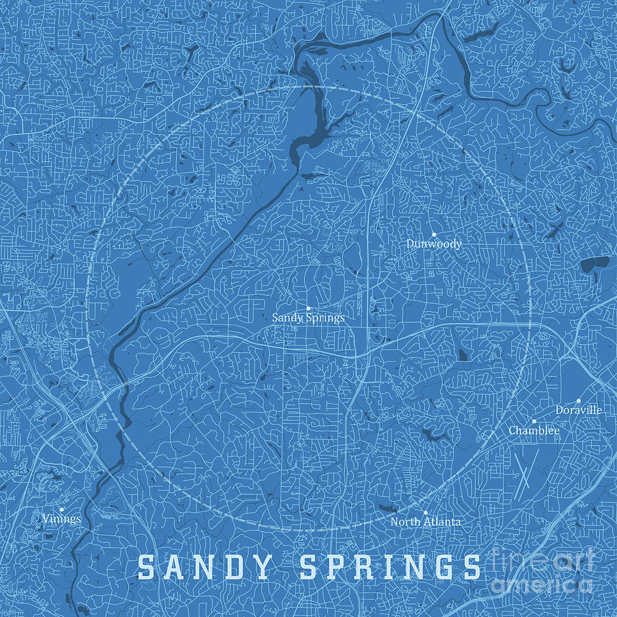 Sandy Springs GA City Vector Road Map Blue Text Digital Art by Frank ...