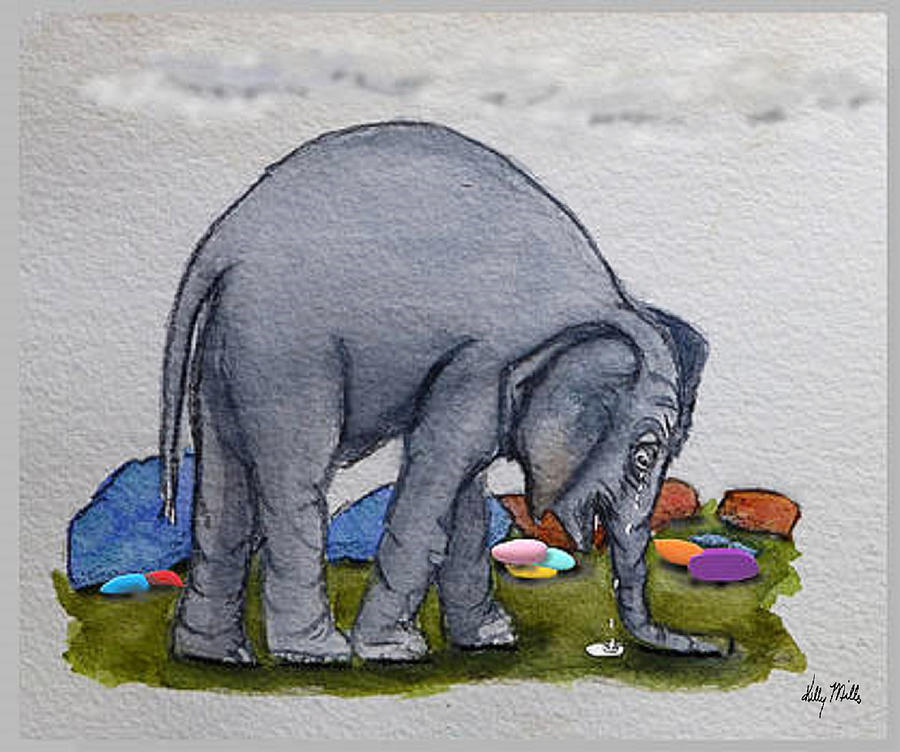 Sandy the Elephant Crying  Painting by Kelly Mills