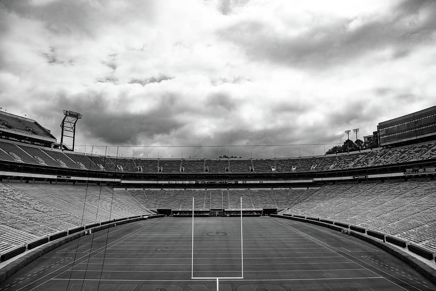 Sanford Stadium at the University of Georgia end zone in black and white Photograph by Eldon McGraw