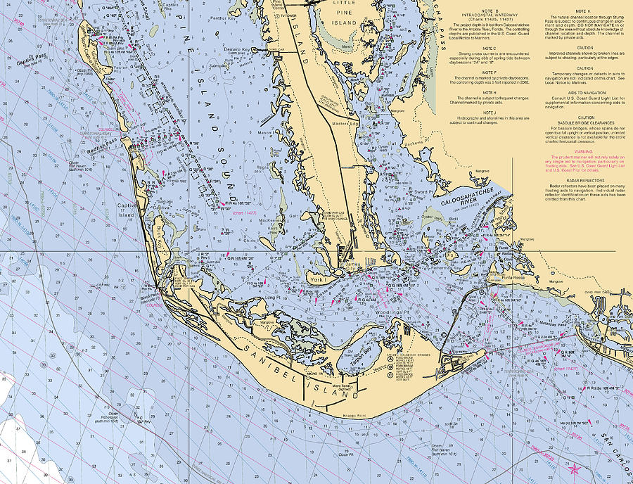 Sanibel and Captiva Islands, Custom Chart Digital Art by Nautical Chartworks