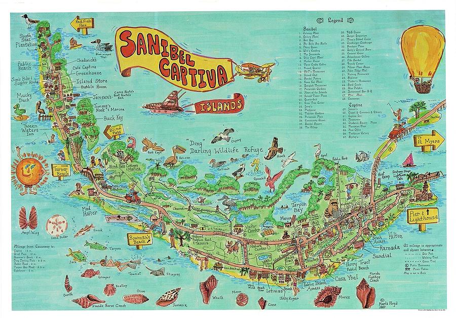 Cape Coral Drawing - Sanibel Captiva Islands Vintage Map by Marla Floyd
