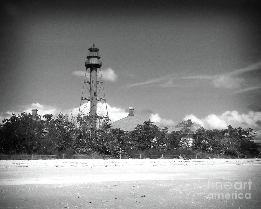 Sanibel Island Lighthouse BW Photograph by Chris Andruskiewicz