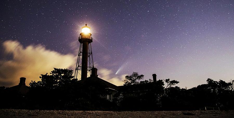Sanibel Lighthouse and Comet Neowise Digital Art by Andrew West
