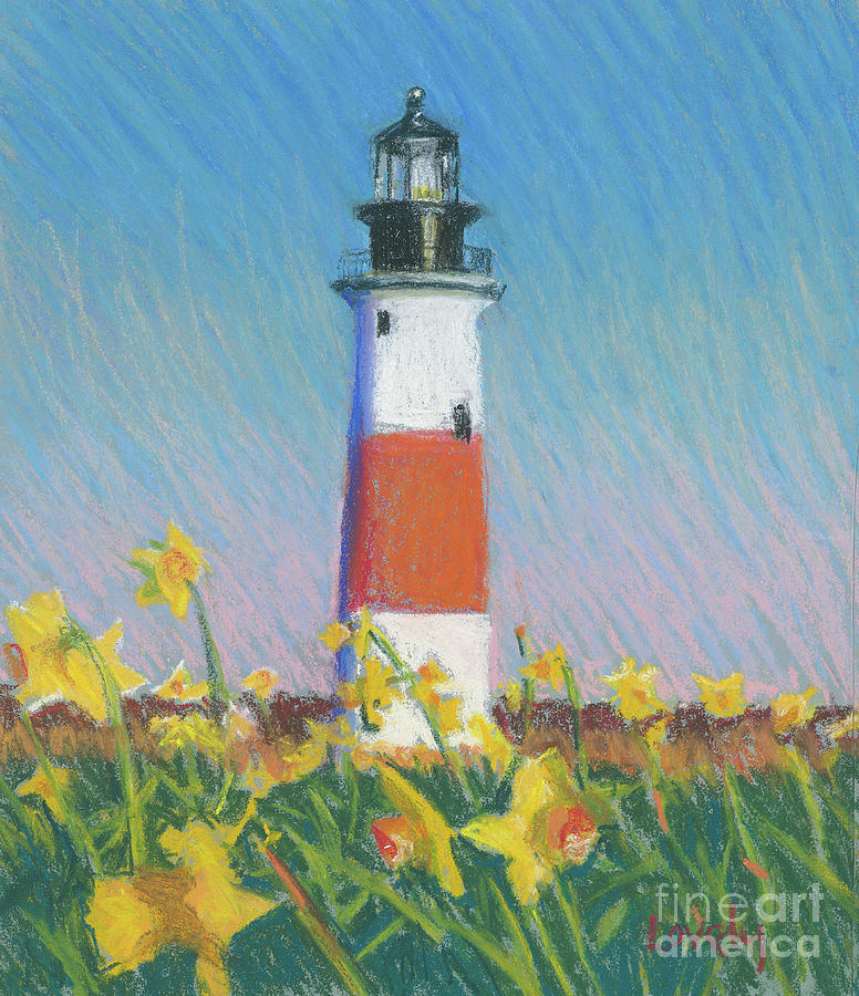 Sankaty Daffodil Lighthouse Painting by Candace Lovely