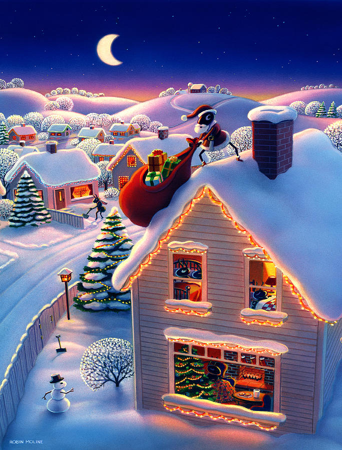 Santa Claus Painting - Sant-a Claus Arrives by Robin Moline