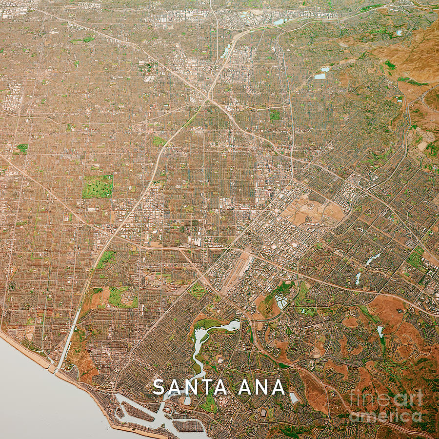 Santa Ana California 3d Render Map Color Top View Sept 2019 Digital Art