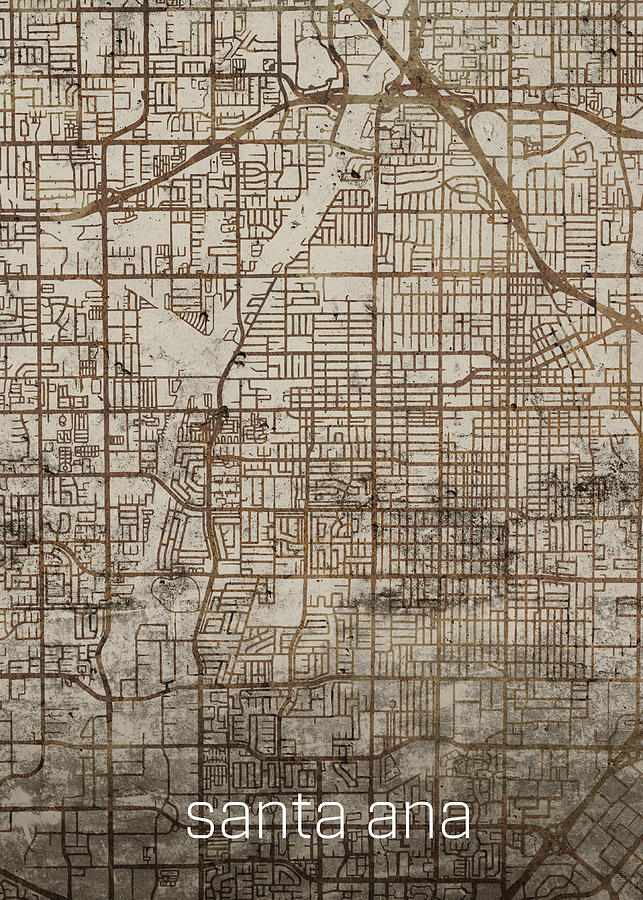 Santa Ana Vintage Rusty City Street Map on Cement Background Mixed ...