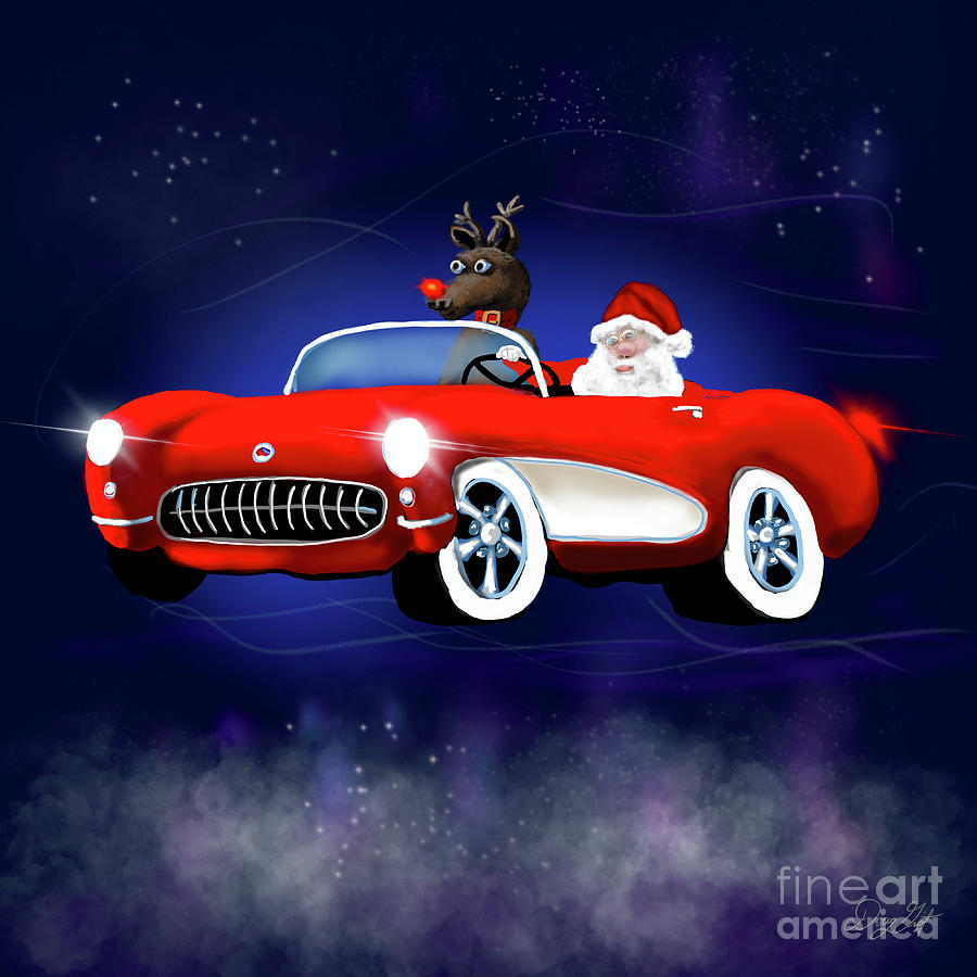 Santa and a 1957 Corvette Digital Art by Doug Gist