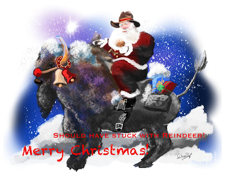 Santa and Bison Christmas Card Art Digital Art by Doug Gist